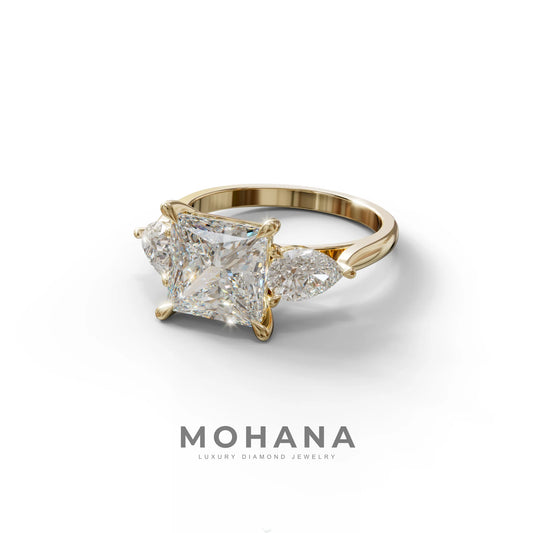 3 Carat E/VVS Princess Cut Lab Diamond In 3 Stones Claw Prongs Setting Ring