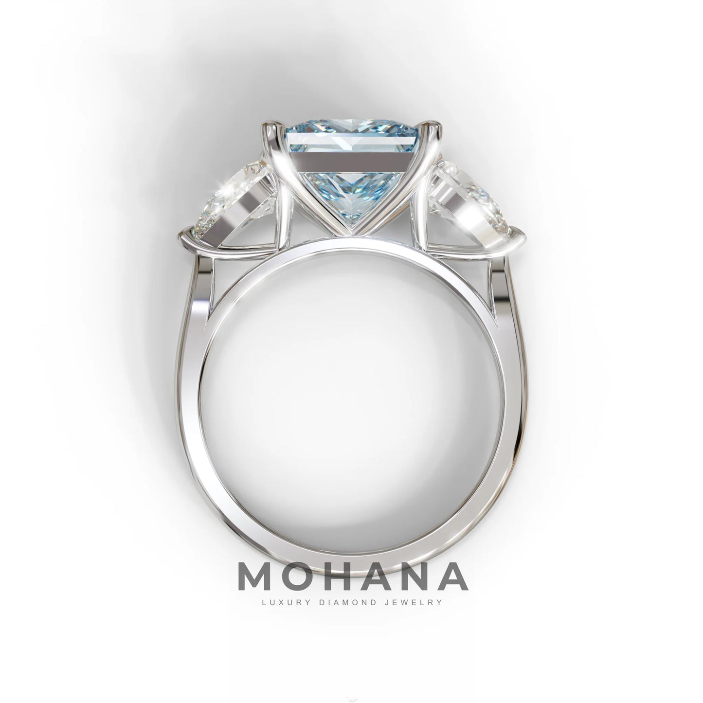 4 Carat Fancy Blue Princess Cut Three Stone Lab Grown Diamond Engagement Ring