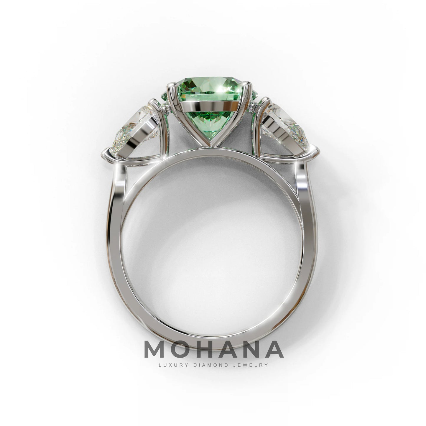 5 Carat Green Round & Pear Cut Three Stone Lab Diamond Ring - Luminous