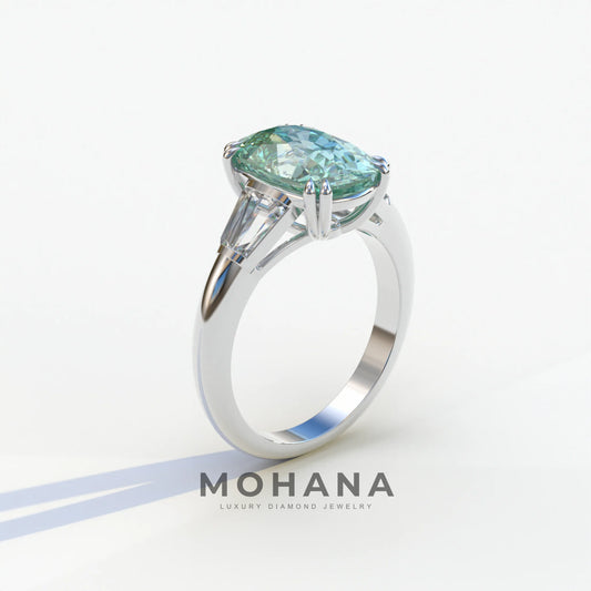 4 Carat Green Elongated Cushion Cut Lab Diamond Engagement Ring - Sagittarius