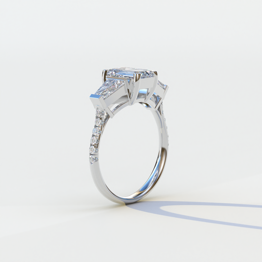 1.50 Carat E VVS Emerald With Tapered Cut Lab Grown Diamond Ring - Libra