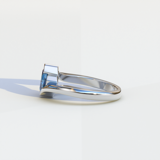 1.5 Carat Blue Asscher Cut Half Bezel Lab Grown Diamond Ring - Aquarius
