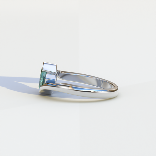 1.5 Carat Green Asscher Cut Half Bezel Lab Grown Diamond Ring - Aquarius