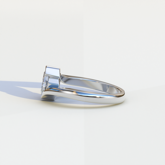 1.5 Carat E VVS Asscher Cut Half Bezel Lab Grown Diamond Ring - Aquarius