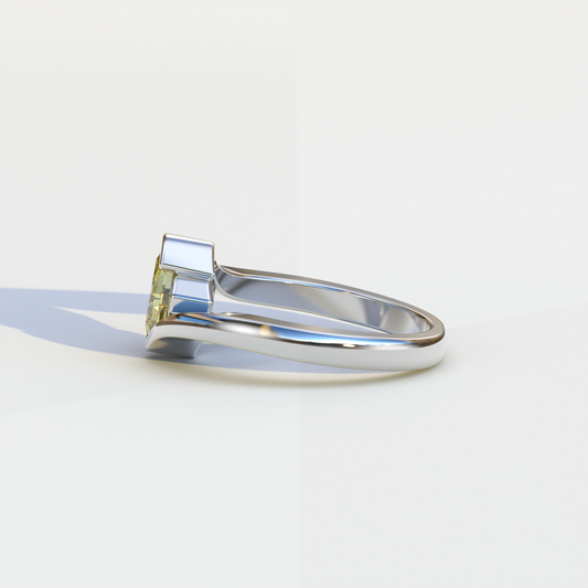 1.5 Carat Yellow Asscher Cut Half Bezel Lab Grown Diamond Ring - Aquarius