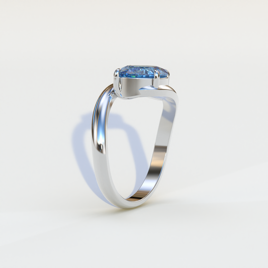 2 Carat Fancy Vivid Blue Oval Cut Lab Diamond Ring - Estella