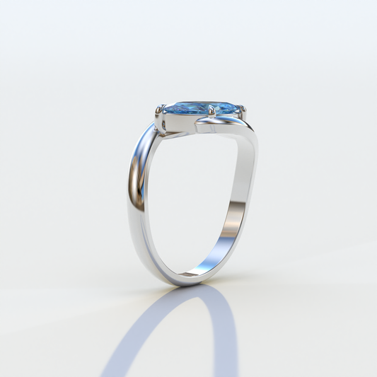 1 Carat Blue Color Marquise Cut Lab Diamond Engagement Ring - Virgo