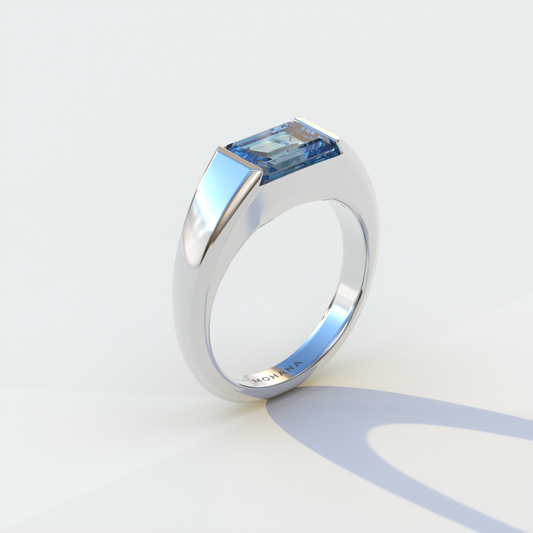 2 Carat Blue Emerald Cut East West Lab Diamond Ring - Ashleen