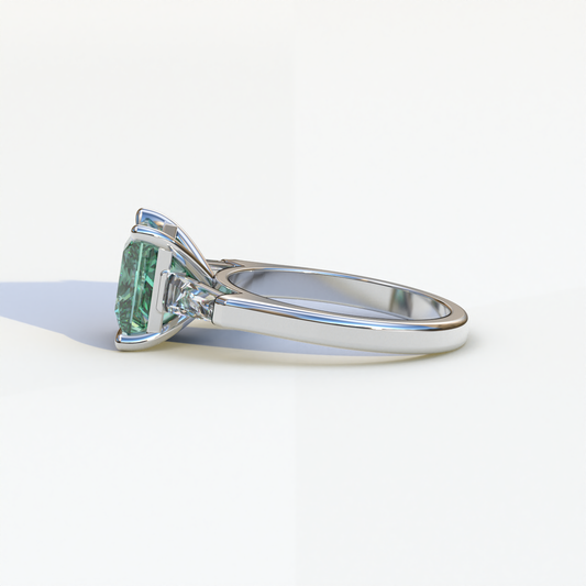 3 Carat Green Princess & Baguette Cut Lab Grown Diamond Ring - Alluring