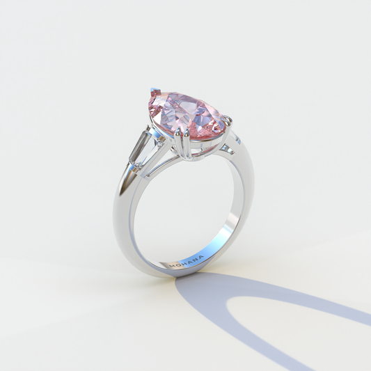 4 Carat Pear Cut Lab Grown Diamond Engagement Ring, Fancy Intense Pink Diamond Ring-Claire