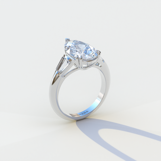4 Carat Pear Cut Lab Grown Diamond Engagement Ring, E VVS Lab Diamond Ring-Claire