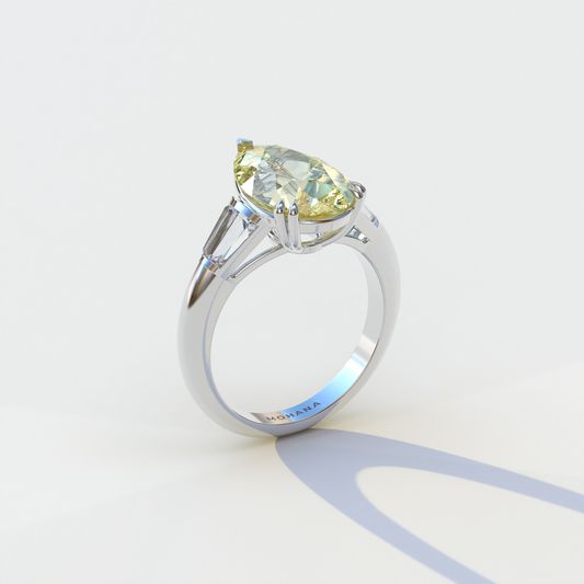 4 Carat Pear Cut Lab Grown Diamond Engagement Ring, Fancy Yellow Lab Diamond Ring-Claire