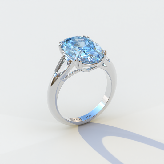 3 Carat Blue Oval & Baguette Lab Diamond Ring - Persi