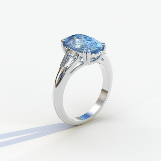 4 Carat Blue Elongated Cushion Cut Lab Diamond Engagement Ring - Sagittarius