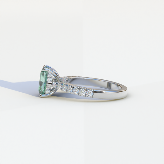 2 Carat Green Radiant Cut Halo & Pave Lab Grown Diamond Ring- Asphalt