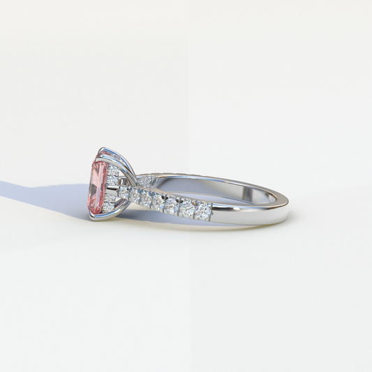 2 Carat Pink Radiant Cut Halo & Pave Lab Grown Diamond Ring- Asphalt