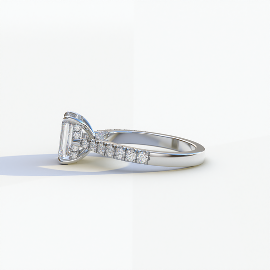 2 Carat E VVS Emerald Cut Hidden Halo & Pave Lab Diamond Ring - Siara