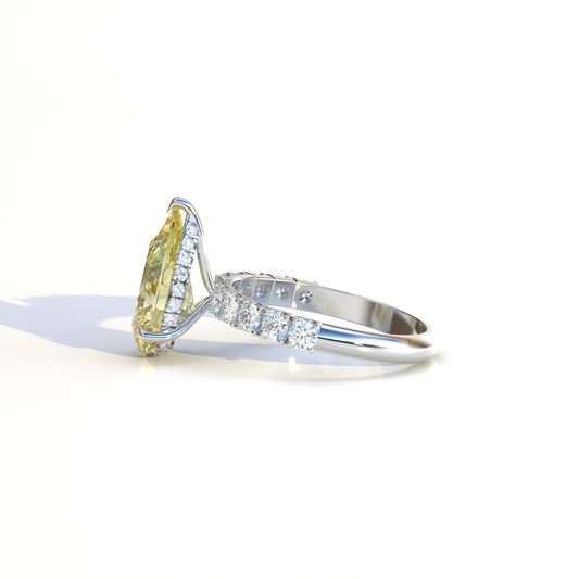 3 Carat Yellow Pear-Shaped Halo & Pave Engagement Ring - Adina