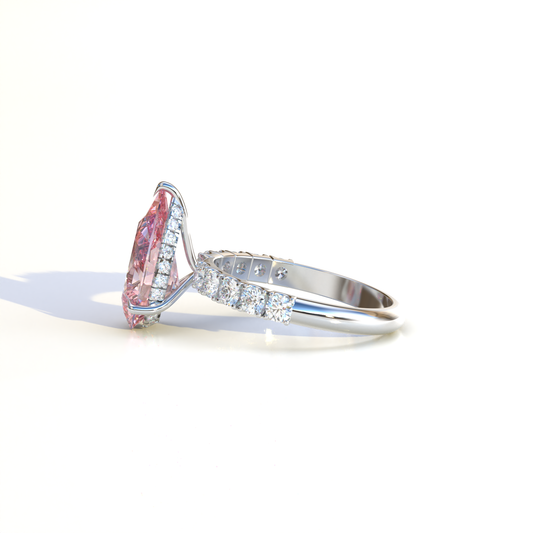 3 Carat Pink Pear-Shaped Halo & Pave Engagement Ring - Adina