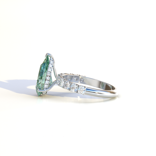 3 Carat Green Pear-Shaped Halo & Pave Engagement Ring - Adina