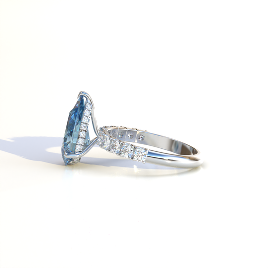 3 Carat Blue Pear-Shaped Halo & Pave Engagement Ring - Adina