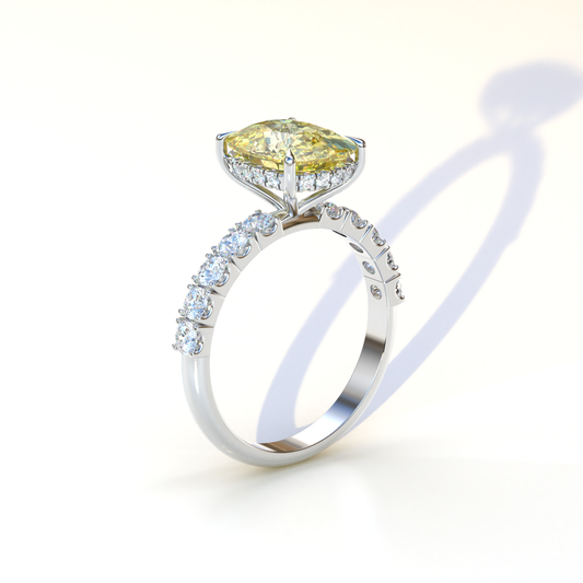 2 Carat Yellow Oval Cut Hidden Halo & Pave Setting Lab Diamond Ring - Resa