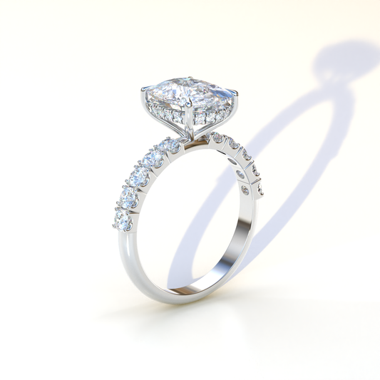 2 Carat E VVS Oval Cut Hidden Halo & Pave Setting Lab Diamond Ring - Resa