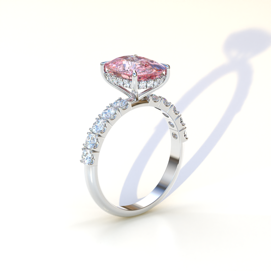2 Carat Pink Oval Cut Hidden Halo & Pave Setting Lab Diamond Ring - Resa