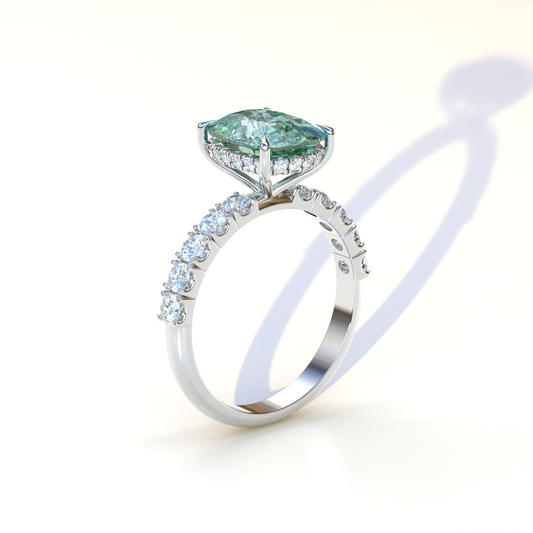 2 Carat Green Oval Cut Hidden Halo & Pave Setting Lab Diamond Ring - Resa