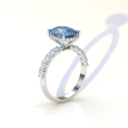 2 Carat Blue Oval Cut Hidden Halo & Pave Setting Lab Diamond Ring - Resa