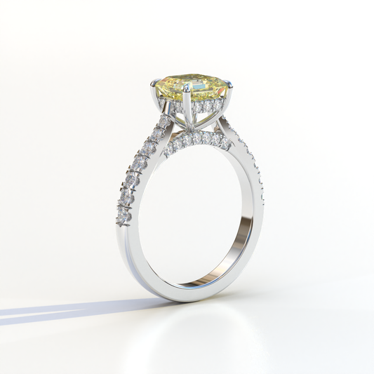 2 Carat Yellow Asscher Cut Lab Grown Diamond Engagement Ring | Hidden Halo & Pave - Kay