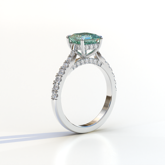 2 Carat Fancy Vivid Green Asscher Cut Lab Grown Diamond Engagement Ring | Hidden Halo & Pave - Kay