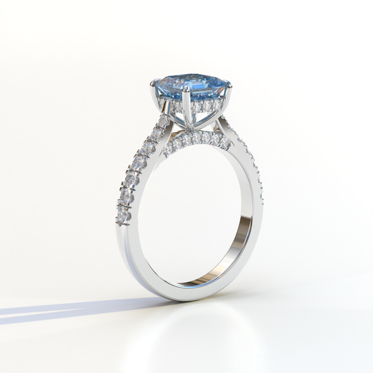 2 Carat Fancy Vivid Blue Asscher Cut Lab Grown Diamond Engagement Ring | Hidden Halo & Pave - Kay