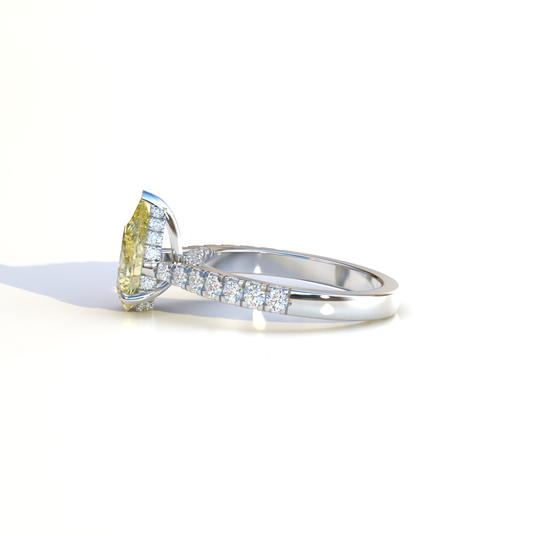 1.5 Carat Yellow Pear Cut Hidden Halo & Pave Lab Diamond Ring - Elina