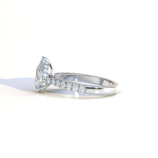 1.5 Carat E VVS Pear Cut Hidden Halo & Pave Lab Diamond Ring - Elina