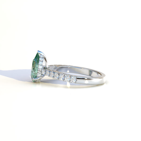 1.5 Carat Green Pear Cut Hidden Halo & Pave Lab Diamond Ring - Elina
