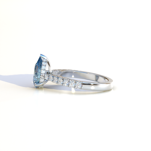 1.5 Carat Blue Pear Cut Hidden Halo & Pave Lab Diamond Ring - Elina