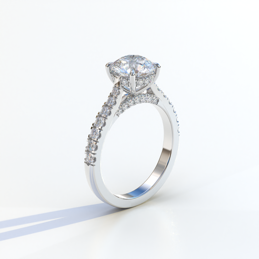 2 Carat Round Cut E VVS Lab Grown Diamond Engagement Ring | Hidden Halo & Pave - Brilliant
