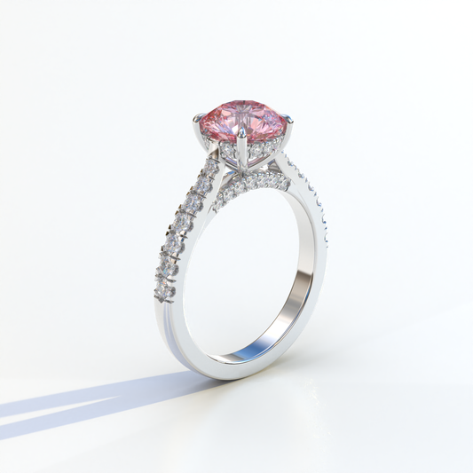 2 Carat Round Cut Pink Lab Grown Diamond Engagement Ring | Hidden Halo & Pave - Brilliant