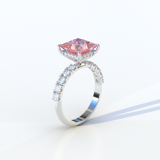 3 Carat Fancy Intense Pink Princess Cut Pave Lab Created Ring - Elysia