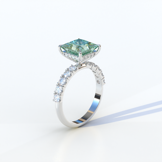 3 Carat Green Princess Cut Pave Lab Created Diamond Ring - Elysia