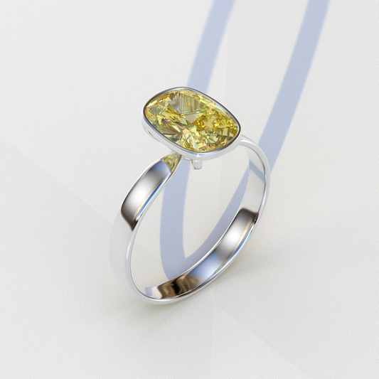 3 Carat Yellow Elongated Cushion Cut Bezel Set Engagement Ring - Astrae