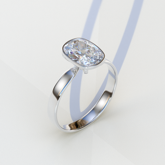 3 Carat E VVS Elongated Cushion Cut Bezel Set Engagement Ring - Astrae