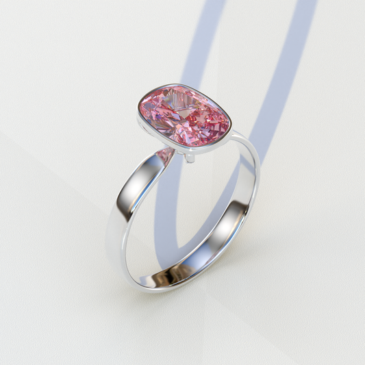 3 Carat Pink Elongated Cushion Cut Bezel Set Engagement Ring - Astrae