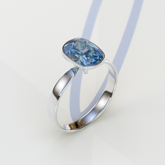 3 Carat Blue Elongated Cushion Cut Bezel Set Engagement Ring - Astrae
