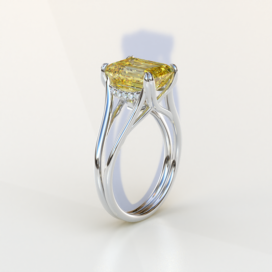 4 Carat Fancy Yellow Emerald Cut Lab Grown Diamond Engagement Ring - Tesira