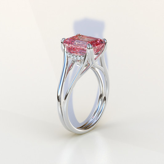 4 Carat Fancy Intense Pink Emerald Cut Lab Grown Diamond Engagement Ring - Tesira