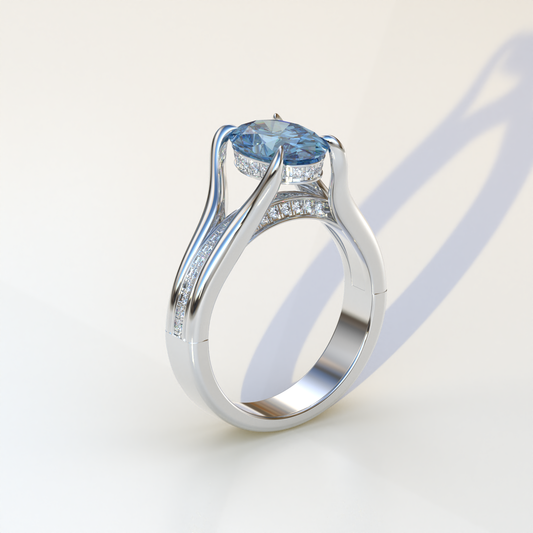 Blue Color lab Diamond Ring Oval cut Lab grown Diamond Engagement Ring - Beverly
