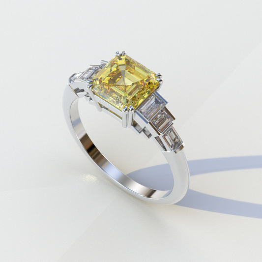 3 carat Asscher Cut Ring Lab Grown Diamond Yellow Diamond IGI Certified Ring - Vetra