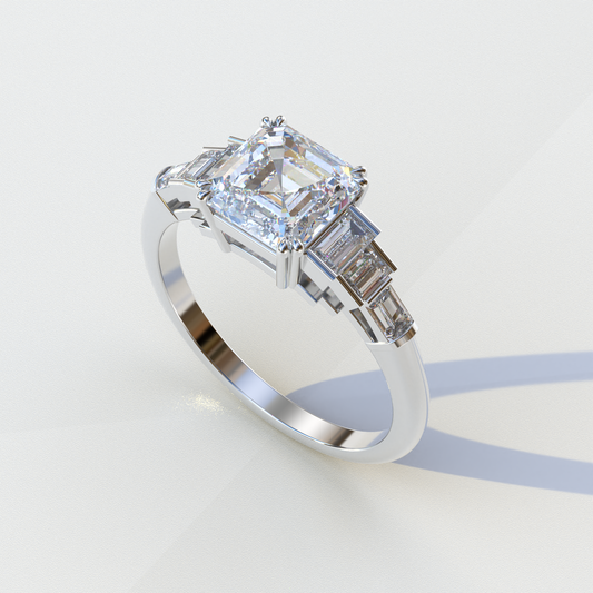 Asscher Cut Ring 3 Ct Lab Grown Diamond E VVS Diamond IGI Certified Ring - Vetra